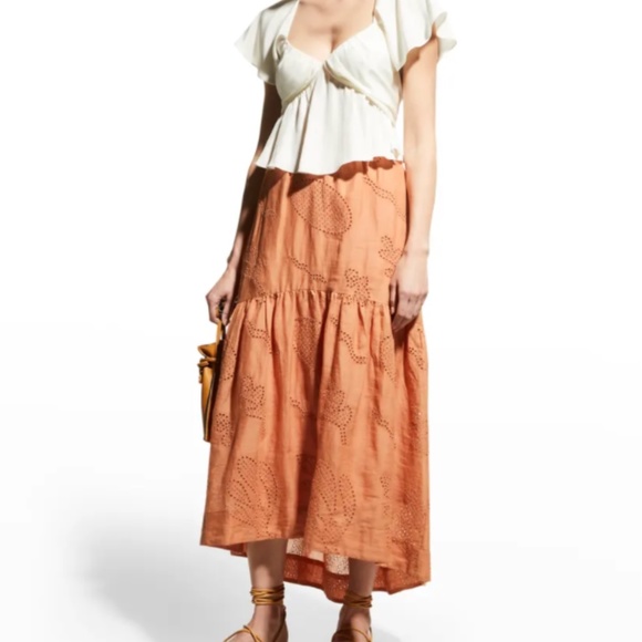 NWT $723 FRAME Eyelet Linen Maxi Skirt and Shirred Crop Eyelet Blouse - size XS! - Picture 3 of 10